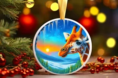 Snow Wall Giraffe Round Ornament Sublimation PNG Product Image 2