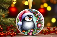 Colorful Penguin Christmas Ornament Sublimation PNG Product Image 3