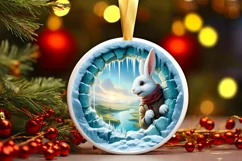 Icy Wall Rabbit Round Ornament Sublimation PNG Product Image 2