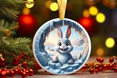 Icy Wall Rabbit Round Ornament Sublimation PNG Product Image 1