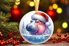 3D Hippo Portrait Winter Scene Sublimation PNG Product Image 1