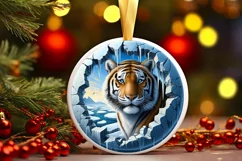 Icy Wall Tiger Round Ornament Sublimation PNG Product Image 2