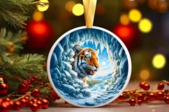 Icy Wall Tiger Round Ornament Sublimation PNG Product Image 1