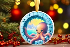 Icy Wall Octopus Round Ornament Sublimation PNG Product Image 3