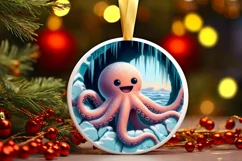Icy Wall Octopus Round Ornament Sublimation PNG Product Image 3