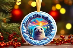 Snow Wall Seal Round Ornament Sublimation PNG Product Image 3