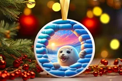 Snow Wall Seal Round Ornament Sublimation PNG Product Image 3