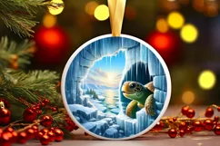 Icy Turtle Round Ornament Sublimation PNG Product Image 3