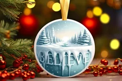 Believe Winter Scene Round Ornament Sublimation PNG Product Image 3