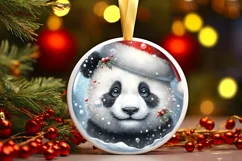 Santa with Panda Portrait Round Ornament Sublimation PNG Product Image 2