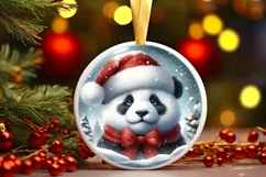 Santa with Panda Portrait Round Ornament Sublimation PNG Product Image 3
