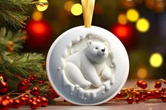 3D Polar Bear Christmas Ornament Sublimation PNG Product Image 1