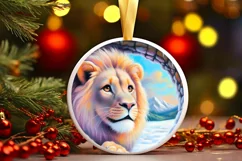 Snow Wall Lion Round Ornament Sublimation PNG Product Image 2