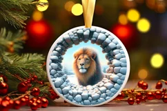 Snow Wall Lion Round Ornament Sublimation PNG Product Image 2