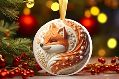 Round Fox Christmas Ornament Sublimation PNG Product Image 1