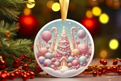 Detailed Pastel Candy Winter Round Ornament Sublimation PNG Product Image 1