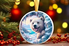 Pastel Bear Icy Round Ornament Sublimation PNG Product Image 3
