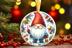 Colorful Gnome Round Ornament Sublimation PNG Product Image 3
