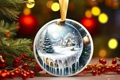 Winter Scene Round Ornament Sublimation PNG Product Image 3