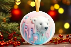 Pastel Polar Bear Melting Round Ornament Sublimation PNG Product Image 1