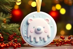 Pastel Polar Bear Melting Round Ornament Sublimation PNG Product Image 3