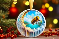 Melting Ice Bee Round Ornament Sublimation PNG Product Image 3
