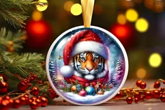 Tiger Portrait with Santa Hat Round Sticker Sublimation PNG Product Image 2