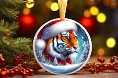 Tiger Portrait with Santa Hat Round Sticker Sublimation PNG Product Image 2