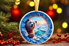 Bear Icy Round Ornament Sublimation PNG Product Image 1