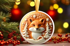 Fox Christmas Ornament Sublimation PNG Product Image 1
