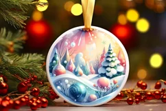 Gnome Winter Scene Round Ornament Sublimation PNG Product Image 3