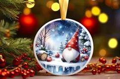 Gnome Winter Scene Round Ornament Sublimation PNG Product Image 1