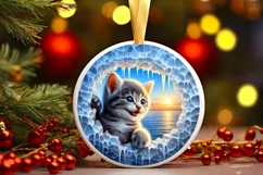 Melting Ice Kitten Round Ornament Sublimation PNG Product Image 3