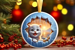 Icy Kitten Round Ornament Sublimation PNG Product Image 3