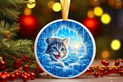Melting Ice Kitten Round Ornament Sublimation PNG Product Image 3