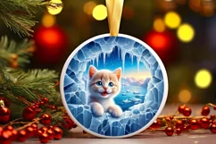 Icy Kitten Round Ornament Sublimation PNG Product Image 3