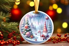 Gnome Winter Scene Round Ornament Sublimation PNG Product Image 1
