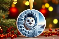 Smiling Owl Round Ornament Sublimation PNG Product Image 1