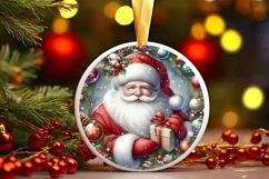 Santa Christmas Round Ornament Sublimation PNG Product Image 3