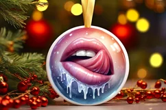 Sexy Lips Winter Scene Round Ornament Sublimation PNG Product Image 1