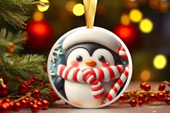 Christmas Penguin Round Ornament Sublimation PNG Product Image 3