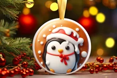 Christmas Penguin Round Ornament Sublimation PNG Product Image 3