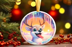 Colorful Pastel Cow Portrait Winter Scene Round Sticker Product Image 1
