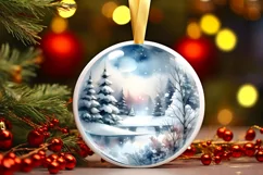 Sleigh Winter Scene Round Ornament Sublimation PNG Product Image 3