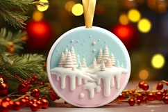 Pastel 3D Winter Scene Marzipan Round Ornament PNG Product Image 3