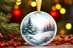 Forest Winter Scene Round Ornament Sublimation PNG Product Image 3