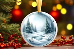Forest Winter Scene Round Ornament Sublimation PNG Product Image 1