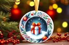 Gift Winter Scene Round Ornament Sublimation PNG Product Image 1