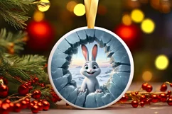 Icy Wall Rabbit Round Ornament Sublimation PNG Product Image 1