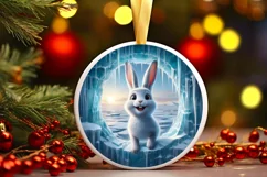 Icy Rabbit Round Ornament Sublimation PNG Product Image 1